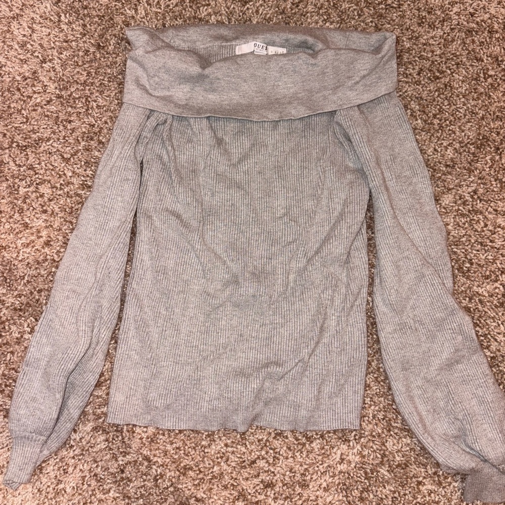 Guess Heather Gray Off-Shoulder Sweater